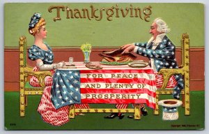 Patriotic Thanksgiving~Lady Liberty & Uncle Sam At Table~Flag Cloth~P Sander