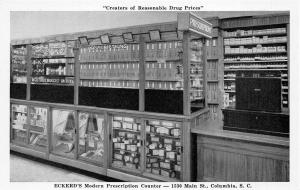 Columbia South Carolina 1940s Postcard Eckerd's Drug Store Prescription Counter