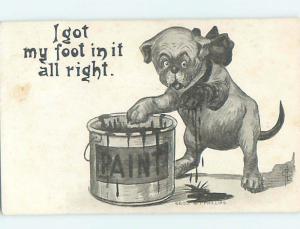Pre-Linen comic signed PUPPY DOG GETS PAINT FROM PAINT CAN ON PAW HJ4789