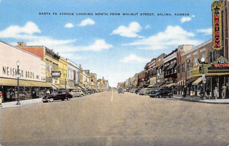 Salina Kansas Santa Fe Avenue Street Scene Antique Postcard K95899
