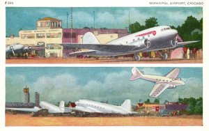 Vintage Postcard Municipal Airport One Of Best Equipped Landing Field Chicago IL