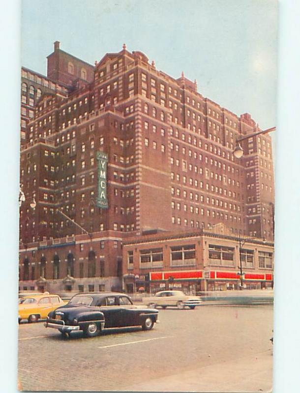 Unused 1950's OLD CARS & WILLIAM SLOAN YMCA BUILDING Manhattan New York NY Q0480