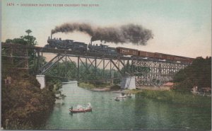 Postcard Railroad Train Southern Pacific Flyer Crossing the River