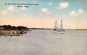 Detroit Michigan St Clair River from Belle Island Bridge Postcard AA63987
