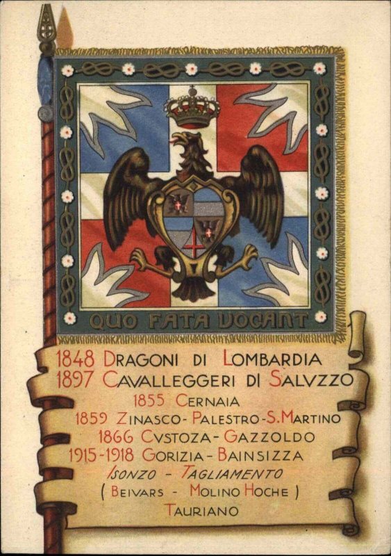 Italy Military Eagle Heraldic Crest Latin QUO FATA VOCANT Dragoni di Lombardia