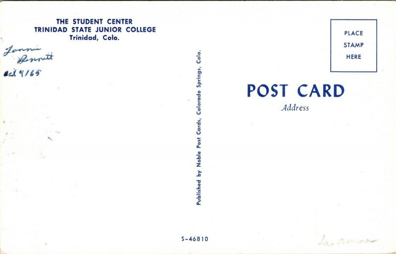 Student Center Trinidad State Junior College CO Colorado Postcard UNP VTG Unused 