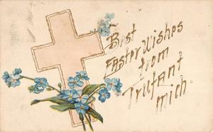 Trufant Michigan Best Wishes Religious Cross Flowers Antique Postcard K40413