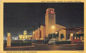 Los Angeles California 1947 Postcard Union Train Station at Night