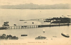 Vintage Postcard; Panorama of Suva, Fiji No.4, Waterfront Small Boats at Anchor