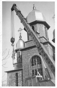 Ro525 romania real photo  social history crane lifting a cross church timisoara