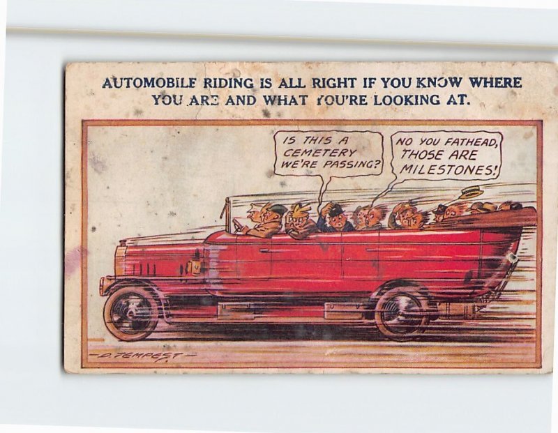 Postcard Greeting Card with Quote and Fast Car Passengers Comic Art Print