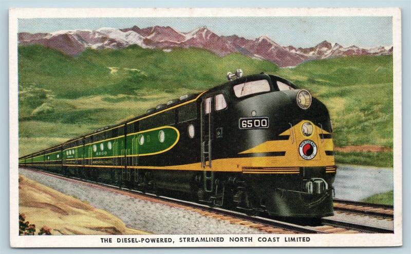 Postcard Train Diesel Streamlined North Coast Limited Northern Pacific P12
