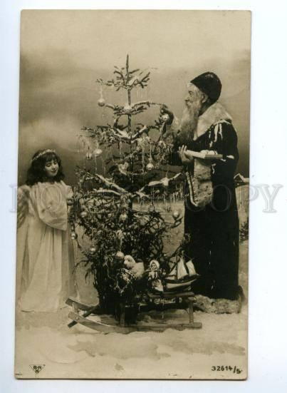 146355 NEW YEAR Santa Claus DED MOROZ & Angel vintage PHOTO PC