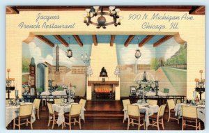 CHICAGO, Illinois IL ~ Interior JACQUES FRENCH RESTAURANT 1945 Linen Postcard