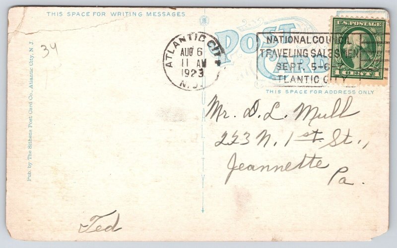 1923 Boardwalk From North Carolina Ave. Atlantic City New Jersey NJ Postcard