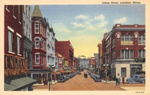 Lewiston Maine~Lisbon Street~New England Furniture~Peoples Bank~1940 Linen PC