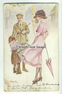su2411 - Young Woman with child meets soldier - artist Suzanne Meunier- postcard