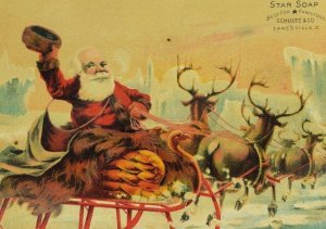 Santa Claus Sleigh Reindeer Christmas Star Soap Schultz's Victorian Card *R