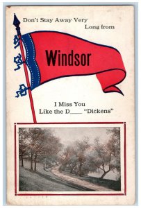 Ontario Canada Postcard Dont Stay Away Very Long From Windsor 1915 Pennant