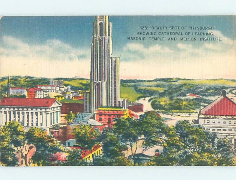 Unused Linen MASONIC TEMPLE Pittsburgh Pennsylvania PA L4589