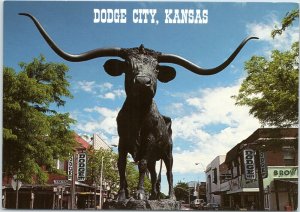 postcard Kansas - Dodge City Texas longhorn sculpture by Jasper D'Ambrosi