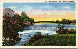 postcard The Old Mill Dam, Racine, Wisconsin - Horlick dam