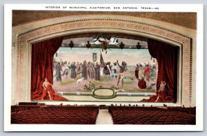 San Antonio Texas~Interior Municipal Auditorium~Curtain A Mural Painting~Vtg PC