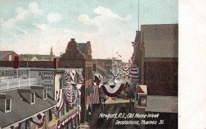 OLD HOME WEEK FLAGS THAMES STREET NEWPORT RHODE ISLAND POSTCARD (c. 1905)