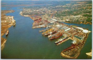 VINTAGE POSTCARD AERIAL VIEW OF THE INGALIS SHIPYARD AT PASCAGOULA MISSISSIPPI