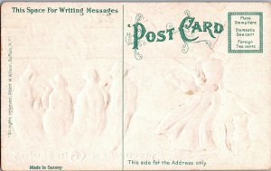 Vintage Witch, Broom, Boiling Cauldron, Ghosts, Bat, Cat,Moon Halloween Postcard