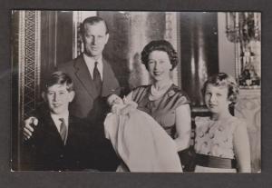 UK Real Photo QEII, Prince Philip, Charles, Princess Anne and baby Prince Andrew