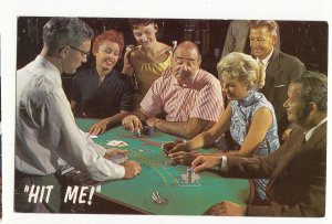 P3188 vintage postcard las vegas people gambling hit me blackjack flaming hotel