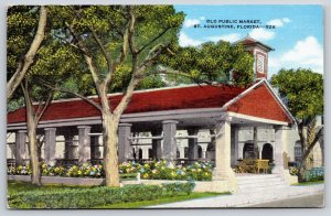St Augustine Florida~Old Public Market Bldg~EC Kropp~Vintage Linen Postcard