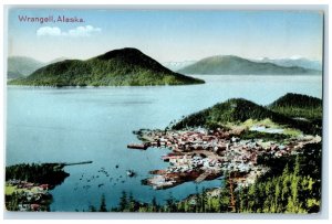 c1910's Bird's Eye View Of Wrangell Alaska AK Unposted Residences Ships Postcard