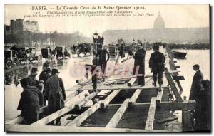 Old Postcard The Paris flood of the Seine Establishment of a gateway to Easel...