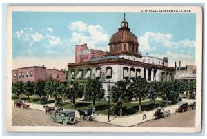 c1920 City Hall Clock Dome Building Cars Carriage View Jacksonville FL Postcard 