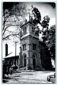 Spencer Indiana IN Postcard RPPC Photo Methodist Church Car Scene c1950's