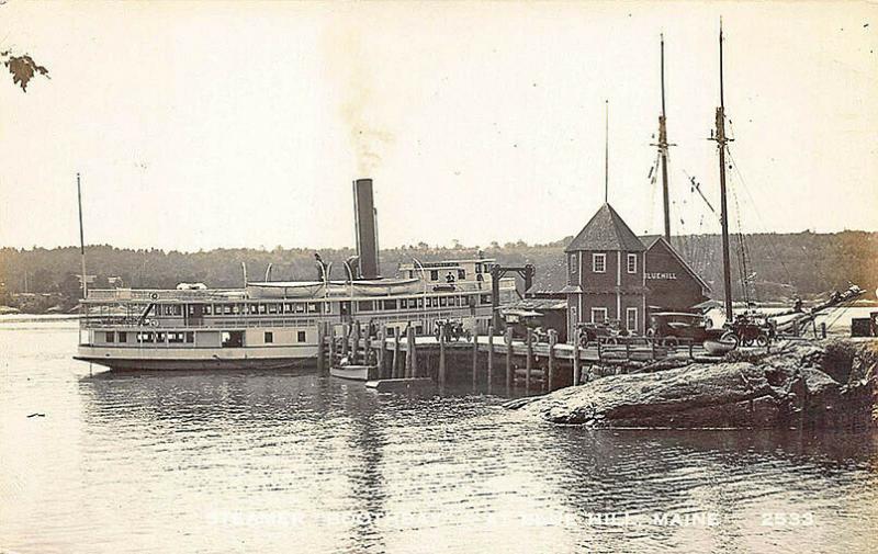 Blue Hill ME Steamer Boothbay At Dock Real Photo Postcard