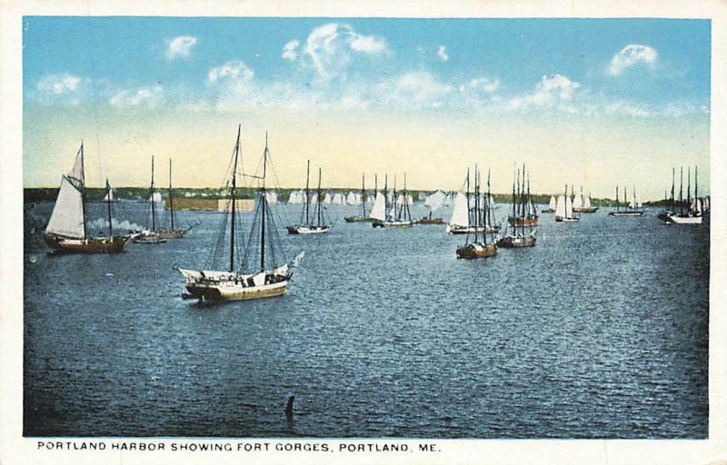 Portland Harbor Boats Scene Fort Gorges Maine VTG P70