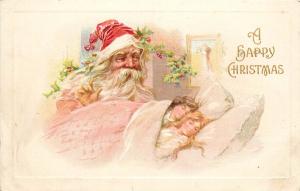 Embossed Chromograph Christmas Postcard Meeker 586 Santa Claus Sleeping Children