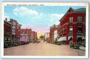 c1920's Main Street From Union Classic Cars Willimantic Connecticut CT Postcard