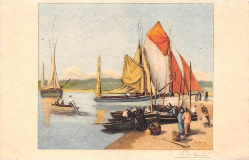 artist Signed  Sail boats   beached