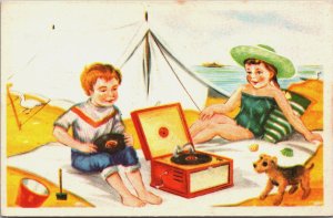 Children Having Fun At The Beach LP Player Vintage Postcard C187