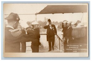 The Governor Of Stockholm Visiting USS Pittsburgh Salute RPPC Photo Postcard