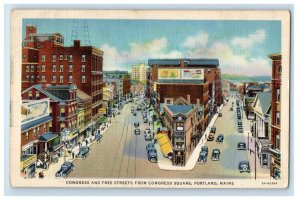 1940 Congress And Free Streets From Congress Square Portland Maine ME Postcard