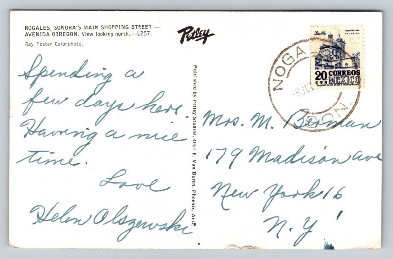 Nogales  Sonora  Mexico  Avenida Obregon    Postcard
