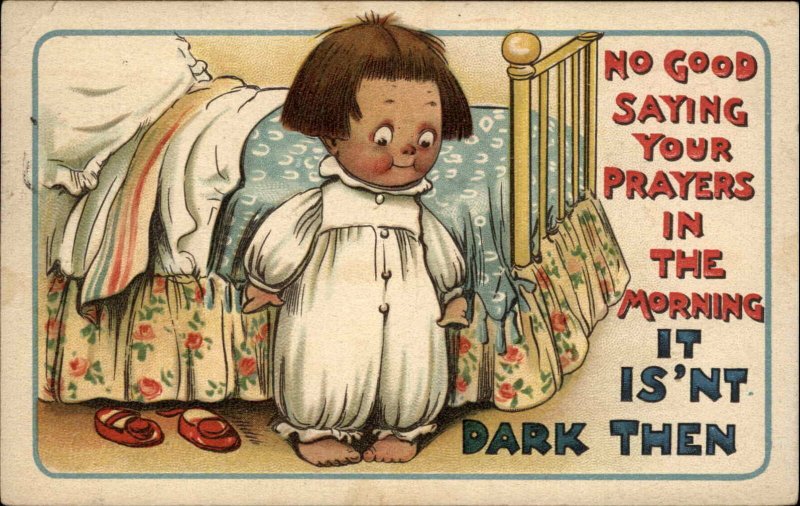 Adorable Little Boy No Good Saying Prayers c1910 Postcard