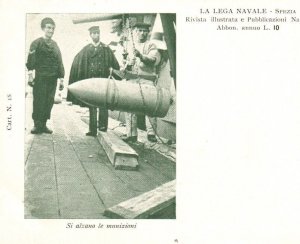 Postcard Italian Royal Navy Sailors Raising Ammunition on Battleship