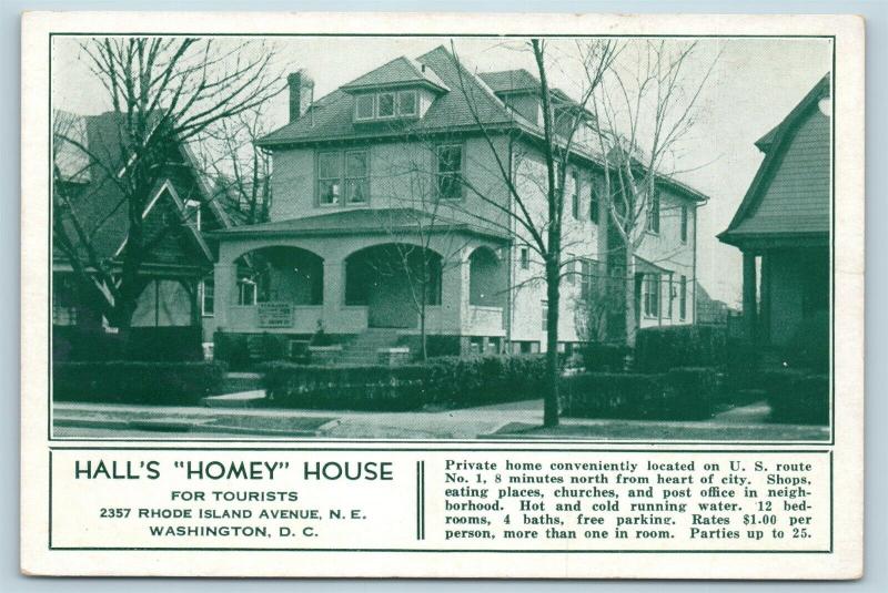  Postcard Washington DC Hall's Homey Tourist House 2357 Rhode Island Ave S19