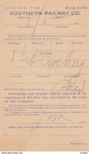 ARRINGTON , Virginia , 1910 ; Southern Railway Co Freight receipt Postcard